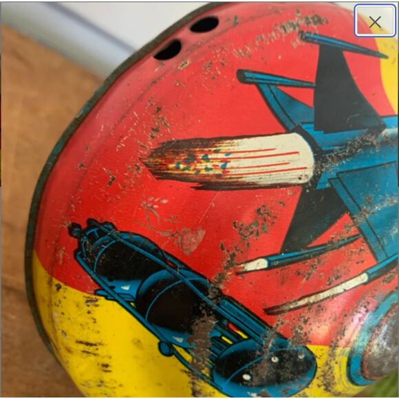 Vintage Tin Litho Spinning Top Astronaut Spaceman Rocket Ship Ohio Art - Picture 2 of 9